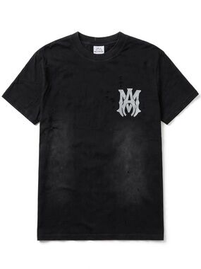 AMIRI Black Distressed Logo Short Sleeve Tee